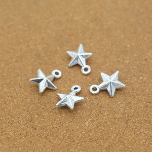 Vintage Silver 3D Star Alloy Charms 100pcs