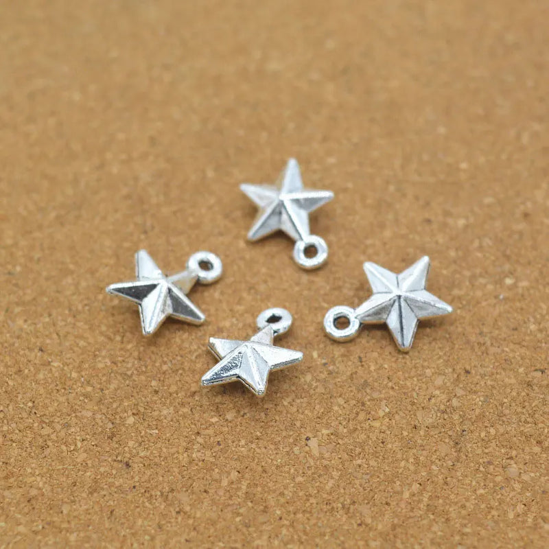 Vintage Silver 3D Star Alloy Charms 100pcs