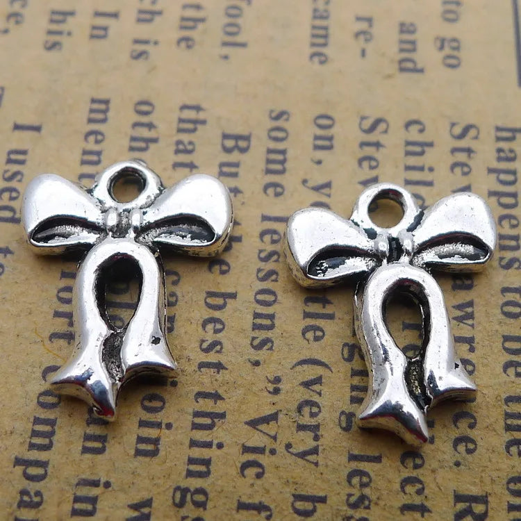 Antique Silver Bowknot Pendant Charms 13*16mm 100pcs AAC1602