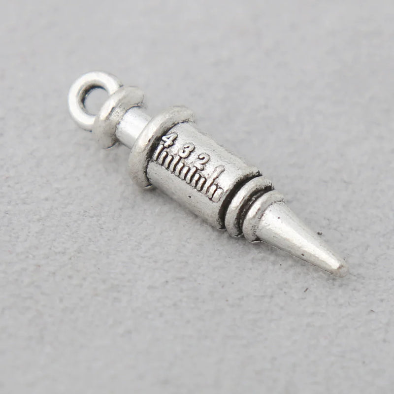 Antique Silver Syringe Charms Medical Nurse Doctor 6*25mm 100pcs