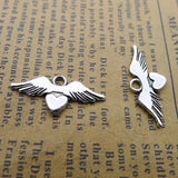 Antique Silver Wing Heart Charms 11*24mm 100pcs AAC1054