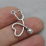 Antique Silver Doctor Stethoscope Alloy Nurse Medical Tool Charms