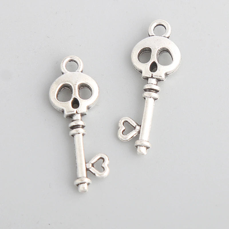 Antique Silver Skull Key DIY Charms 100pcs