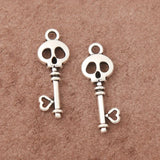 Antique Silver Skull Key DIY Charms 100pcs