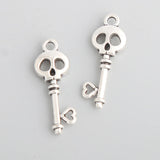 Antique Silver Skull Key DIY Charms 100pcs