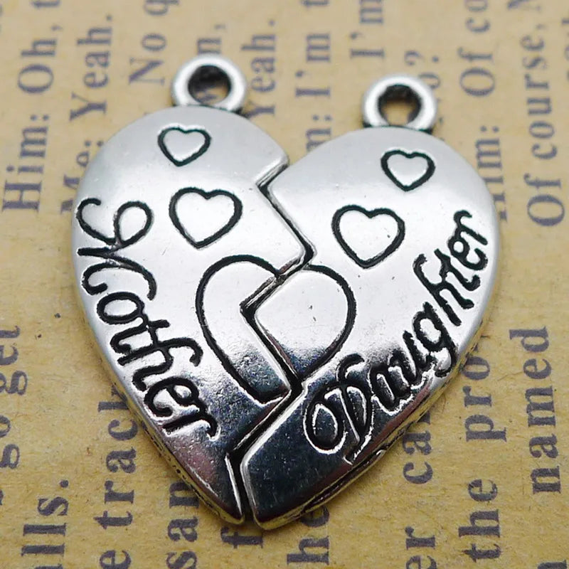 Mother Daughter Heart Charms 21*24mm 50 pairs