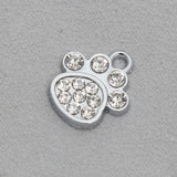 Rhodium Dog Paw Alloy Charms with Rhinestones for Kids