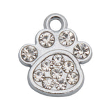 Rhodium Dog Paw Alloy Charms with Rhinestones for Kids