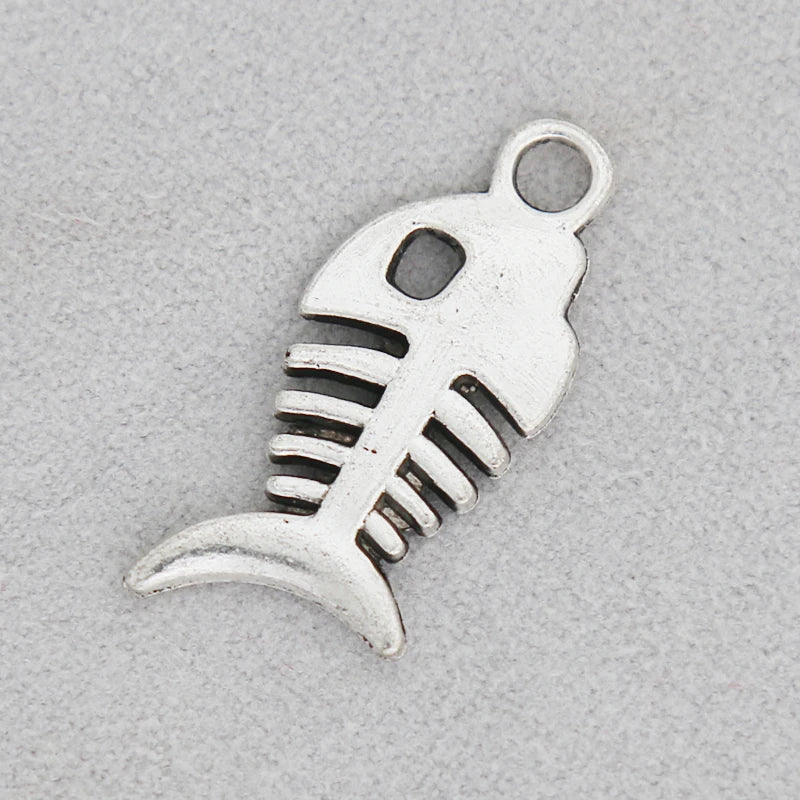 Alloy Fish Bone Shape DIY Charms 12*26mm 100pcs
