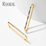 Rainbow CZ Rectangle Ear Cuff Clip Earrings for Women