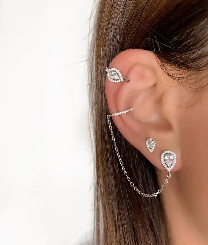 Teardrop CZ No Piercing Ear Cuff Clip Earring Women