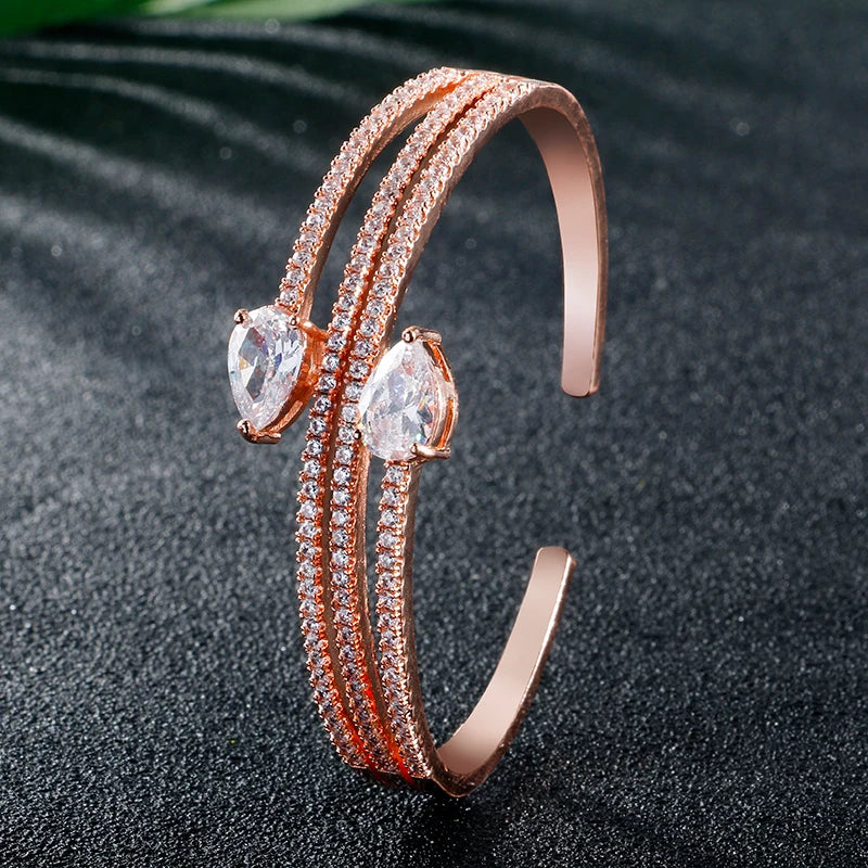 Zirconia Cuff Bracelets for Women Wedding Party Jewelry
