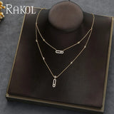 Double Layer Zircon Necklaces Woman Tag Shape Pendants Choker Necklace
