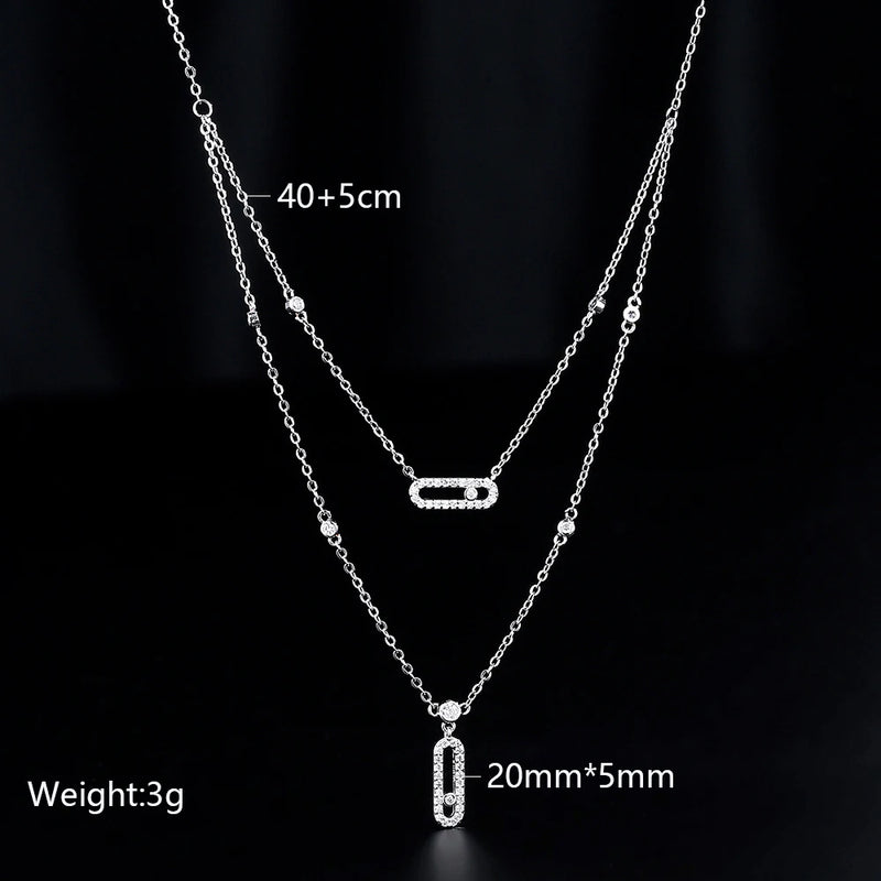 Double Layer Zircon Necklaces Woman Tag Shape Pendants Choker Necklace