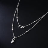 Double Layer Zircon Necklaces Woman Tag Shape Pendants Choker Necklace