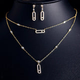 Double Layer Zircon Necklaces Woman Tag Shape Pendants Choker Necklace