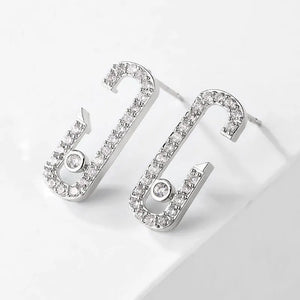 Geometric Paper Clip Stud Earrings with Cubic Zircon - Women's Jewelry