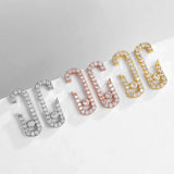 Geometric Paper Clip Stud Earrings with Cubic Zircon - Women's Jewelry