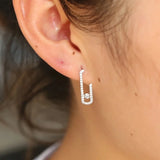 Geometric Paper Clip Stud Earrings with Cubic Zircon - Women's Jewelry