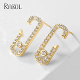 Geometric Paper Clip Stud Earrings with Cubic Zircon - Women's Jewelry