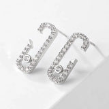 Geometric Paper Clip Stud Earrings with Cubic Zircon - Women's Jewelry