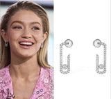 Geometric Paper Clip Stud Earrings with Cubic Zircon - Women's Jewelry