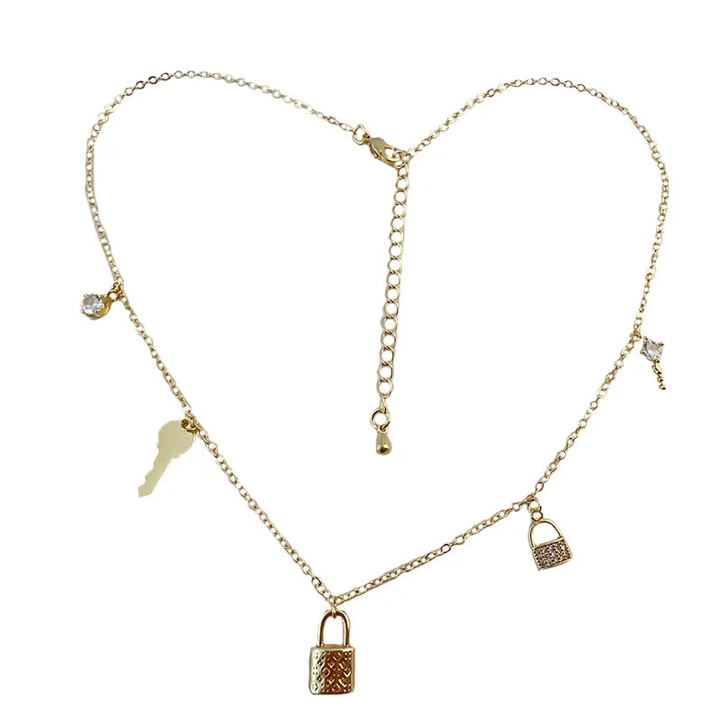 Key Lock Necklace Delicate Collar Chain Ladies Jewelry