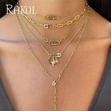 RAKOL INS Lightning Paperclip Pin Tiny CZ Pave Zircon Clavicle Choker Necklace