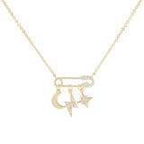 RAKOL INS Lightning Paperclip Pin Tiny CZ Pave Zircon Clavicle Choker Necklace