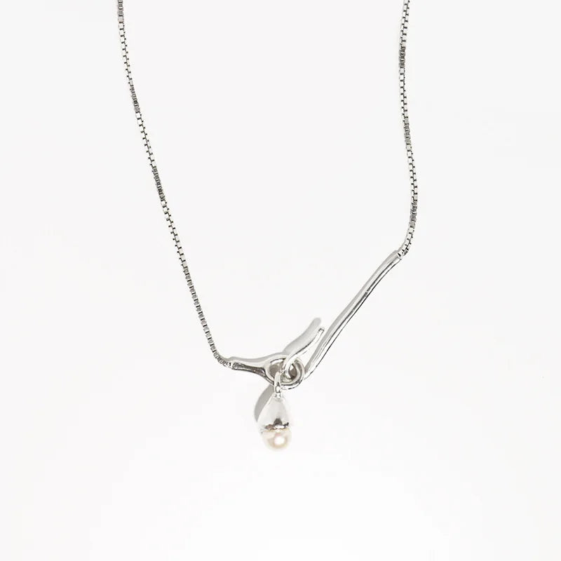 Pearl Pendant Necklace Silver Plated Hook Choke Loop Jewelry