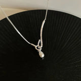Pearl Pendant Necklace Silver Plated Hook Choke Loop Jewelry