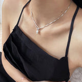 Pearl Pendant Necklace Silver Plated Hook Choke Loop Jewelry