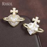 Korea Heart Planet Stud Earrings Round Simulated Pearl Cross Crystal Earring Par