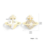 Korea Heart Planet Stud Earrings Round Simulated Pearl Cross Crystal Earring Par