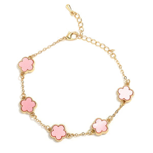 Colorful 5 Leaf Flower Charms Bracelet for Women Stainless Steel Clover Jewelry