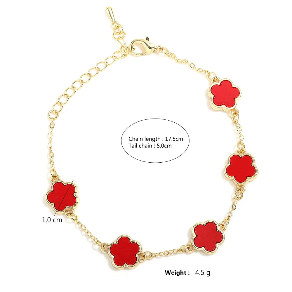 Colorful 5 Leaf Flower Charms Bracelet for Women Stainless Steel Clover Jewelry