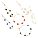 Colorful 5 Leaf Flower Charms Bracelet for Women Stainless Steel Clover Jewelry