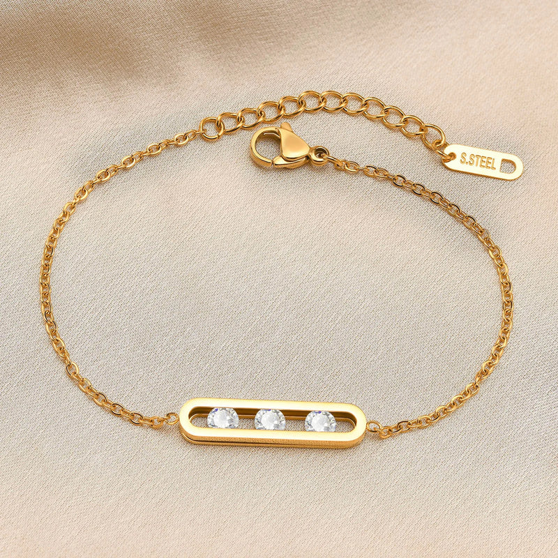 RAKOL CZ Zirconia Crystals Tennis Bracelets Women Stainless Steel Chain