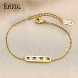 RAKOL CZ Zirconia Crystals Tennis Bracelets Women Stainless Steel Chain