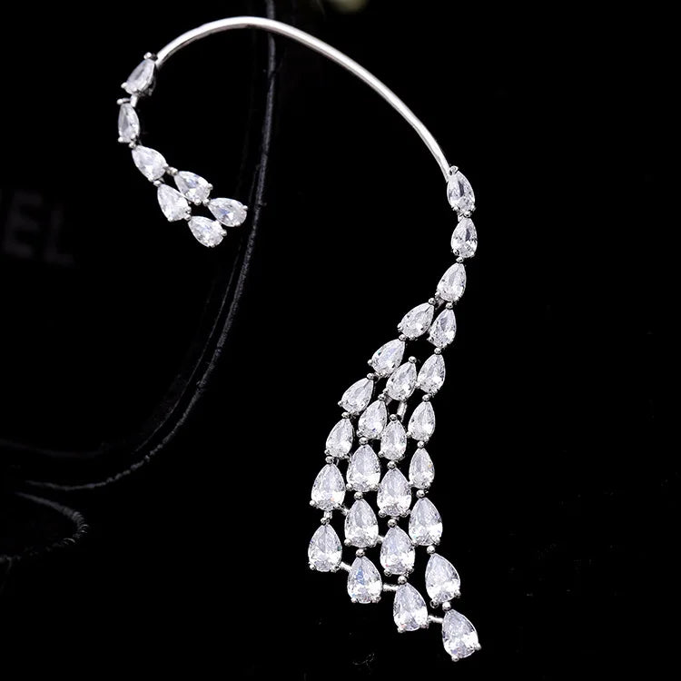 RAKOL Zirconia Ear Clips Adjustable Ear Cuff Silver Marquise Earrings