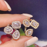 Geometric CZ Open Adjustable Ring for Women Anniversary Gift