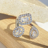 Geometric CZ Open Adjustable Ring for Women Anniversary Gift