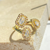 Geometric CZ Open Adjustable Ring for Women Anniversary Gift