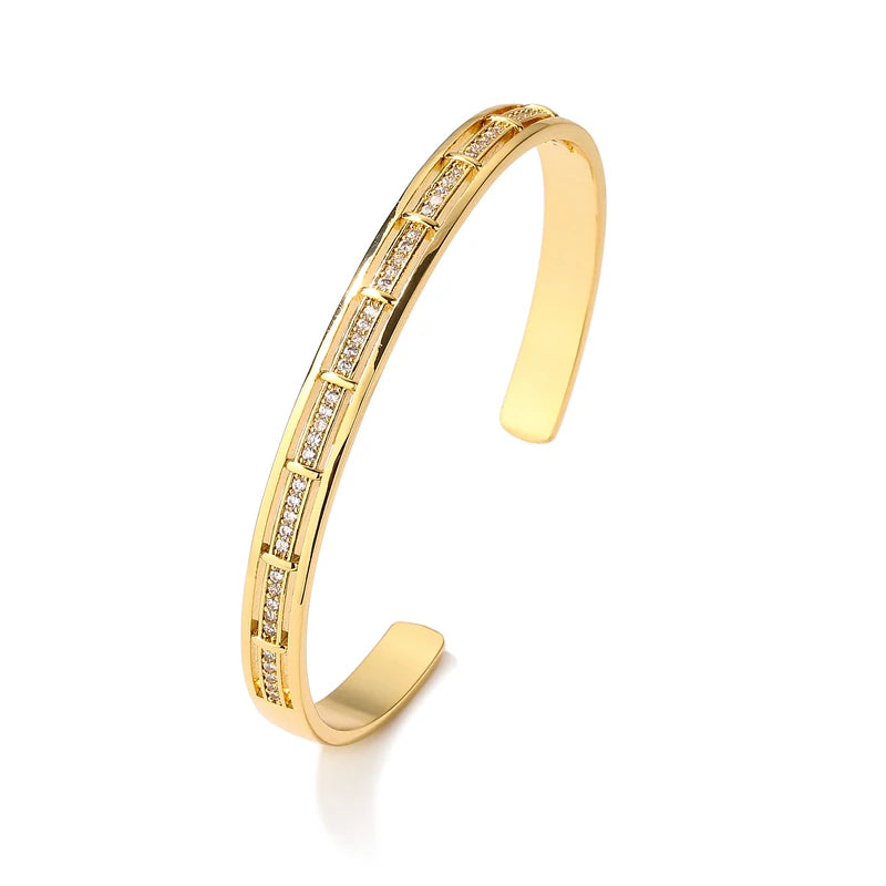 Plated Zircon Bracelets Slim Open Bangles for Women Ladies