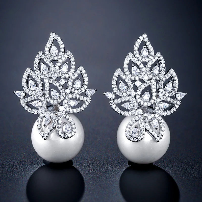 Zircon Flower Stud Earrings Wedding Jewelry