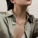 Minimal Hollow Out Double Pin Necklaces for Women's Geometric Pendant