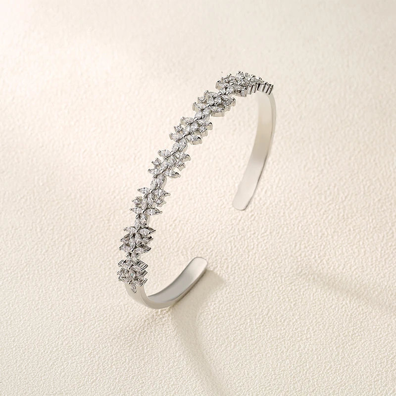 CZ Flower Bangle Bracelet Bridal Wedding Party Jewelry