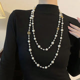 Rose Pearl Necklace Long Layer Winding Chain Jewelry