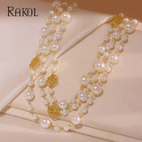 Rose Pearl Necklace Long Layer Winding Chain Jewelry
