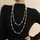 Rose Pearl Necklace Long Layer Winding Chain Jewelry